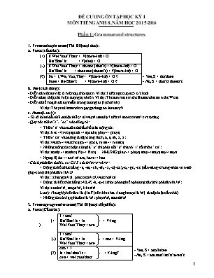 Đề cương ôn tập học kỳ I môn Tiếng Anh Lớp 8 - Năm học 2015-2016